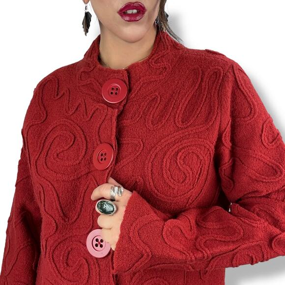 90's crimson pure wool abstract cardigan by NTCO NOMADIC TRADERS - Picture 5 of 17